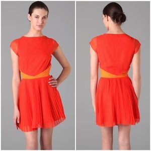 Porter Grey 100% Silk Blood Orange Pleated Dress